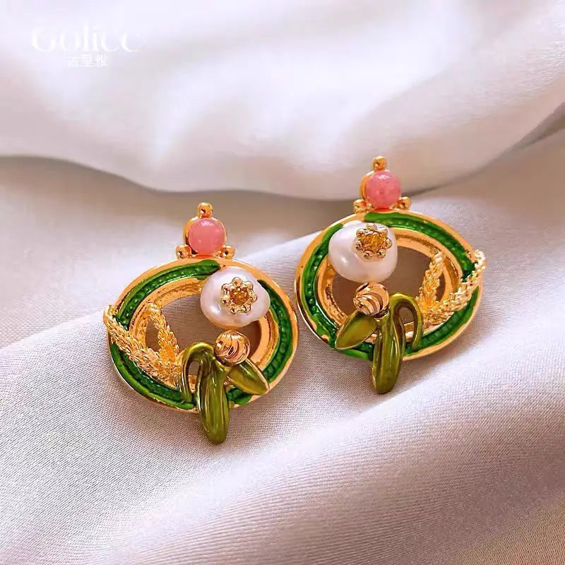 【SE020】Vintage Oil Painting Earrings