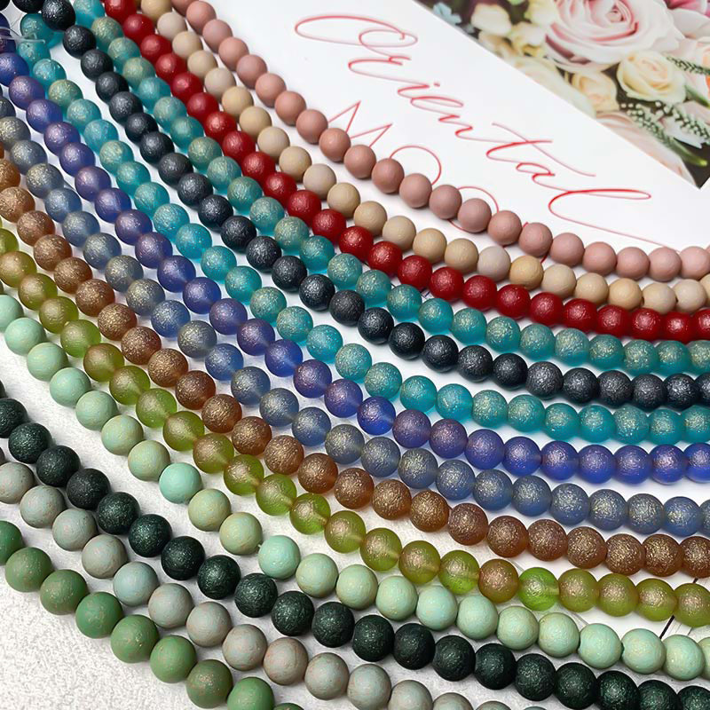 【Z133】Pair Matching Game - 8mm Frosted Gold-Dusted Glass Beads Blind Bags