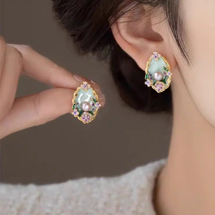 【SD038】Vintage Oil Painting Earrings