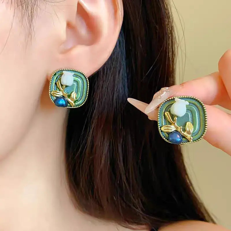 【SE030】Vintage Oil Painting Earrings