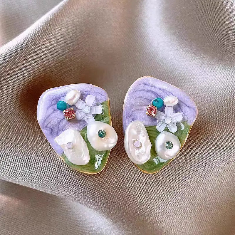 【SD037】Vintage Oil Painting Earrings