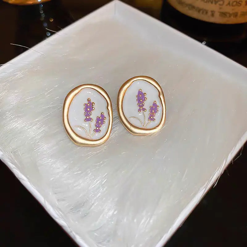 【SE004】Vintage Oil Painting Earrings