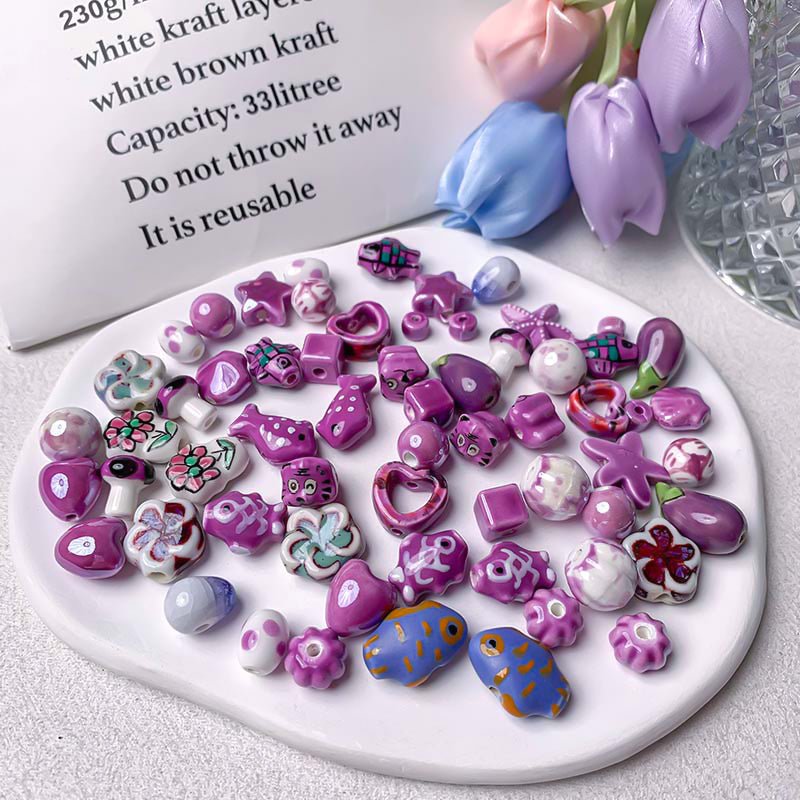 【Z148】Pair Matching Game - Purple Themed Porcelain Beads Blind Bags