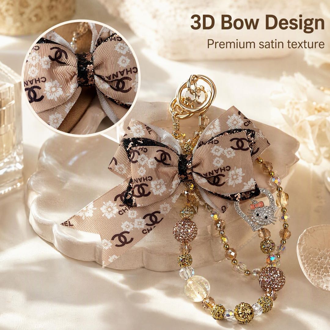 #8  Hello Kitty Rhinestone Beaded Charm, Elegant Bow Decor Bag & Keychain Accessory