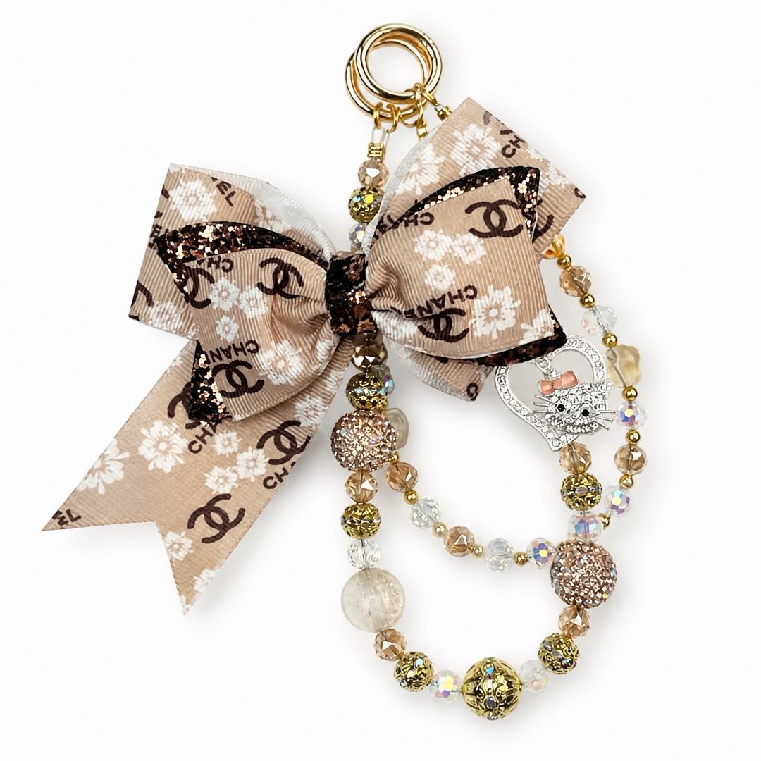 #8  Hello Kitty Rhinestone Beaded Charm, Elegant Bow Decor Bag & Keychain Accessory